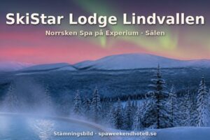 Stämningsbild från Sälenfjällen i vinterskymning med varm utomhuspool – genererad bild, inte ett foto av SkiStar Lodge Lindvallen