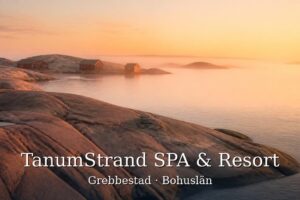 Stämningsbild från Bohusläns kust med klippor och hav i solnedgång – TanumStrand SPA & Resort i Grebbestad