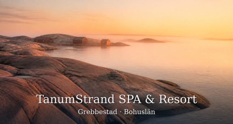 Stämningsbild från Bohusläns kust med klippor och hav i solnedgång – TanumStrand SPA & Resort i Grebbestad